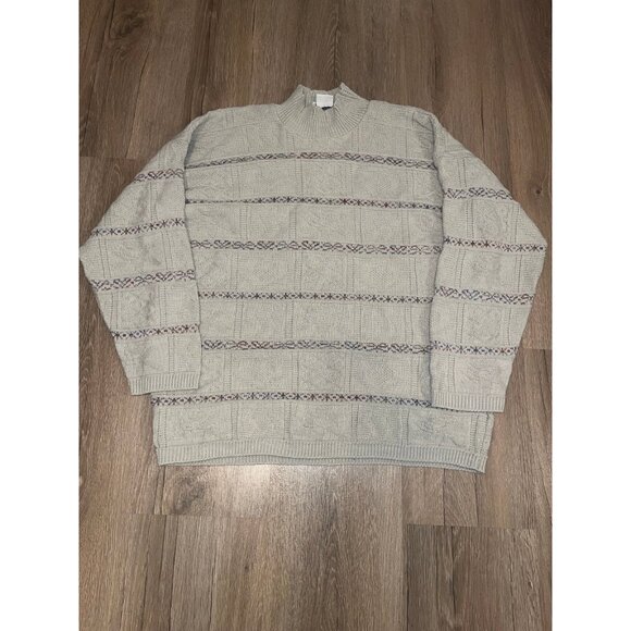 Vintage 90s Basic Editions Oversize Mockneck Tunic Sweater Lady-M Hearts Beige - Picture 1 of 5